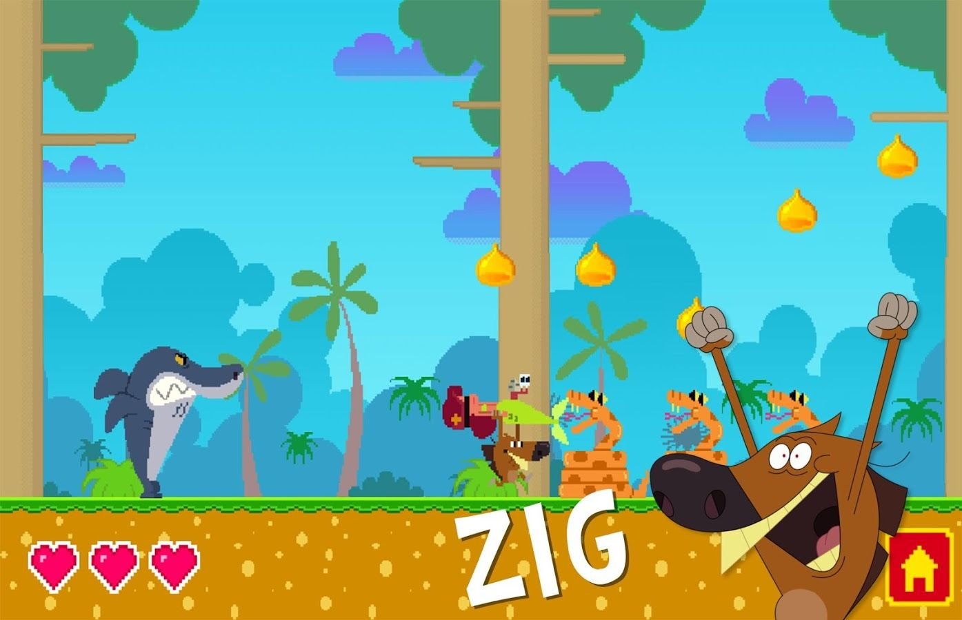 Zig & Sharko - пиксельный аркадный платформер для Android с акулой по и...
