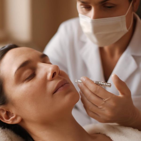 Косметолог проводит инъекции мезотерапии лица с препаратами