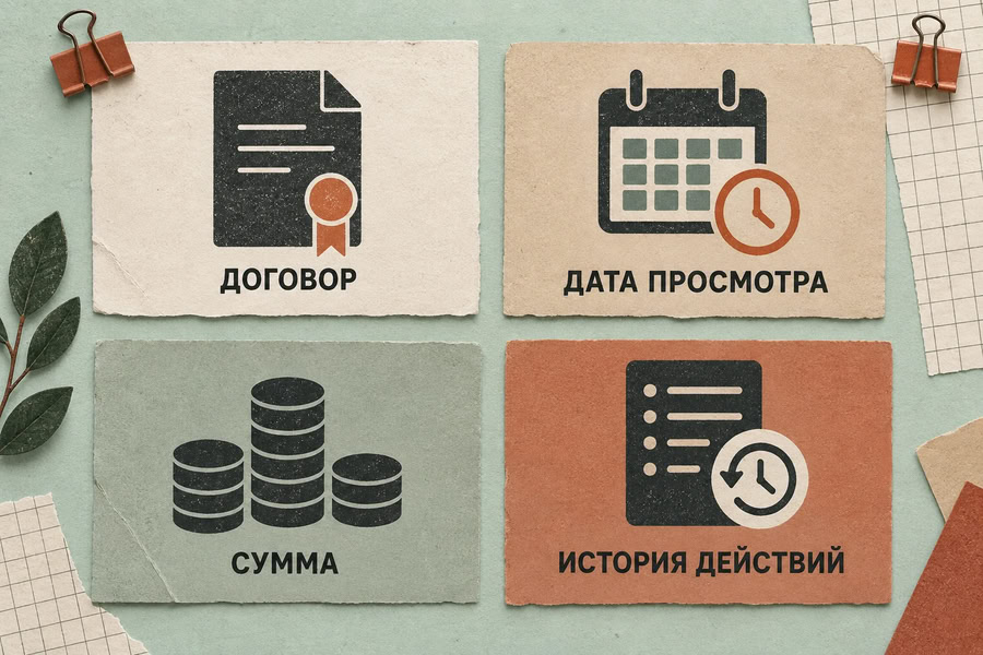 Четыре поля исходного состояния: договор, дата, сумма и история операции